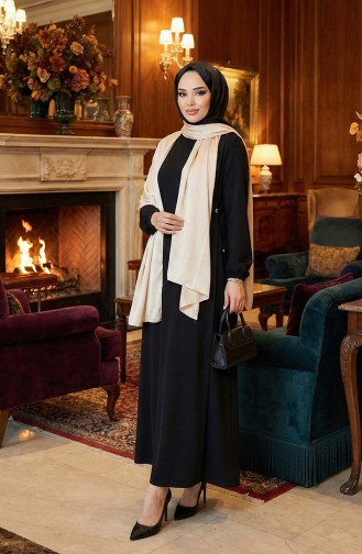 Büzgülü Elbise 5110-01 Siyah
