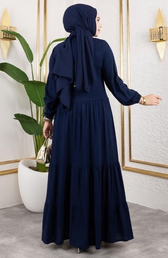 Buttoned Front Viscose Dress 1124-03 Navy Blue 1124-03