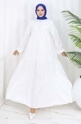 Yaka Bağcıklı Kat Kat Elbise 4107-07 Ekru 4107-07