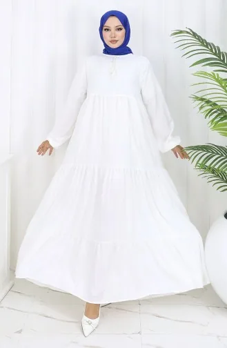 Yaka Bağcıklı Kat Kat Elbise 4107-07 Ekru 4107-07
