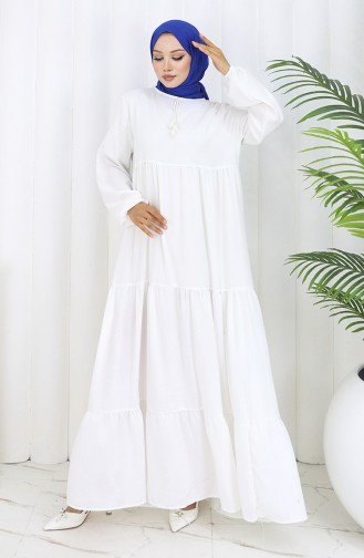 Yaka Bağcıklı Kat Kat Elbise 4107-07 Ekru 4107-07