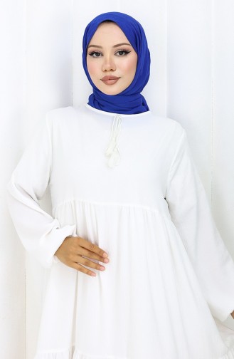 Yaka Bağcıklı Kat Kat Elbise 4107-07 Ekru 4107-07