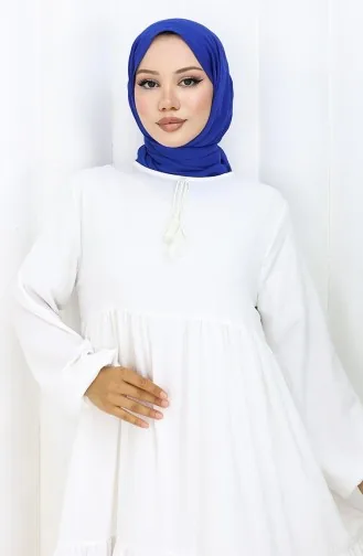 Yaka Bağcıklı Kat Kat Elbise 4107-07 Ekru 4107-07