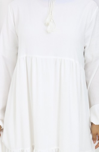 Yaka Bağcıklı Kat Kat Elbise 4107-07 Ekru 4107-07