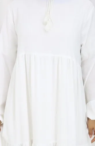 Yaka Bağcıklı Kat Kat Elbise 4107-07 Ekru 4107-07