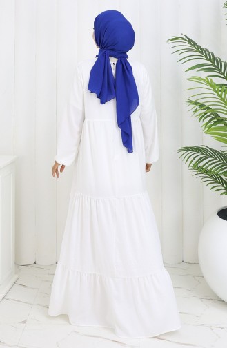 Yaka Bağcıklı Kat Kat Elbise 4107-07 Ekru 4107-07