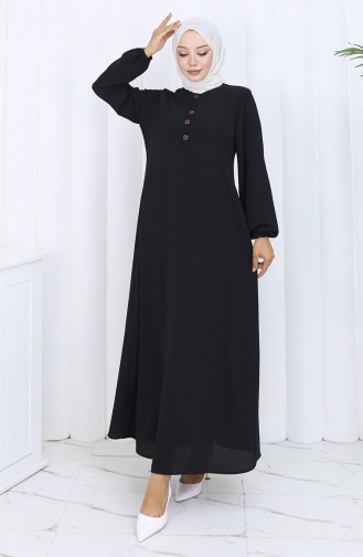 Düğme Detaylı Elbise 4114-01 Siyah