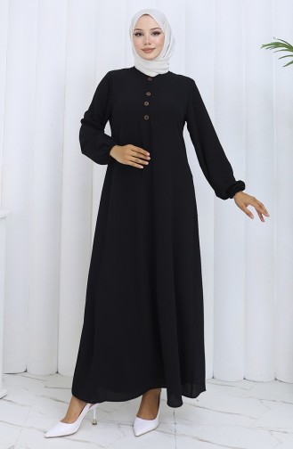Düğme Detaylı Elbise 4114-01 Siyah