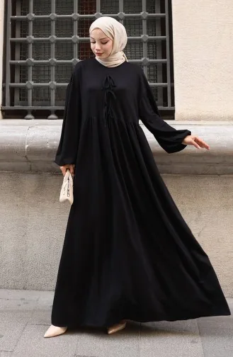 Lace Detailed Comfortable Cut Hijab Dress 2171-03 Black 2171-03