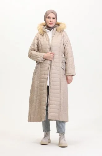 معطف مُبطن بتصميم موصول بقبعة 0813-05 لون بيج 0813-05