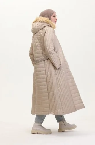 معطف مُبطن بتصميم موصول بقبعة 0813-05 لون بيج 0813-05
