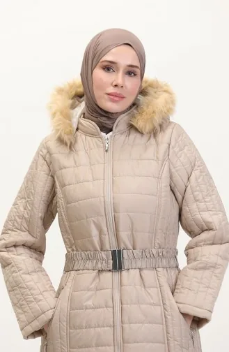 معطف مُبطن بتصميم موصول بقبعة 0813-05 لون بيج 0813-05