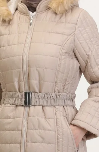 معطف مُبطن بتصميم موصول بقبعة 0813-05 لون بيج 0813-05