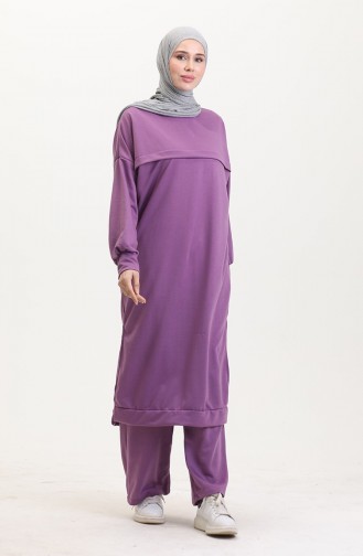 İki İplik Tunik Pantolon İkili Takım 0549-06 Lila