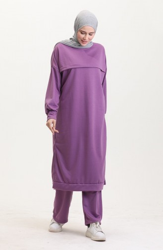İki İplik Tunik Pantolon İkili Takım 0549-06 Lila