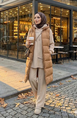 Oysho Fabric Chain Detailed Two-Piece Hijab Suit 0212-04 Beige 0212-04