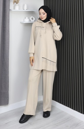 Oysho Fabric Chain Detailed Two-Piece Hijab Suit 0212-04 Beige 0212-04
