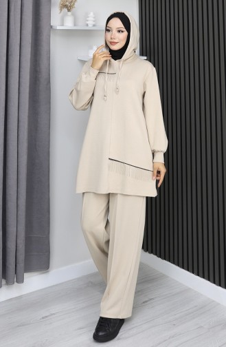 Oysho Fabric Chain Detailed Two-Piece Hijab Suit 0212-04 Beige 0212-04