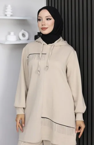 Oysho Stoff-Hijab-Anzug Mit Kettenverzierung Zweiteilig Beige 0212-04 0212-04