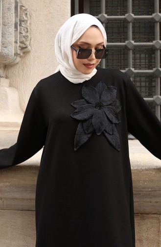 Oysho Fabric Flower Appliqued Hijab Two Piece Suit 0214-03 Black 0214-03