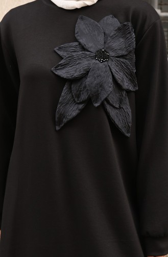 Oysho Fabric Flower Appliqued Hijab Two Piece Suit 0214-03 Black 0214-03