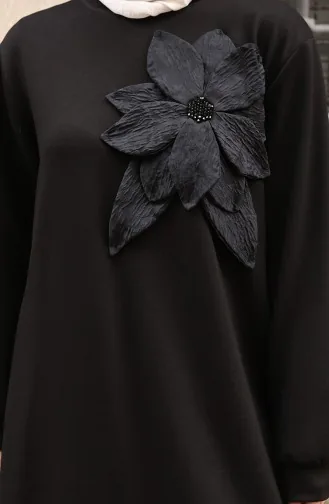 Ensemble Hijab Deux Pièces Oysho En Tissu Noir Orné D`appliqués Floraux 0214-03 0214-03