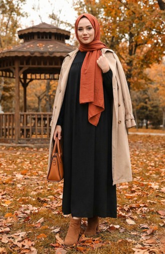 Viskose Kleid Mit Halben Knöpfen 7103-02 Schwarz 7103-02