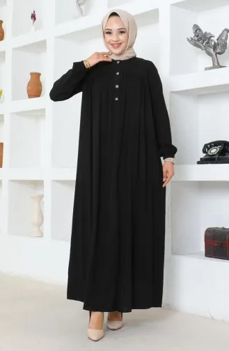 Half Buttoned Viscose Dress 7103-02 Black 7103-02