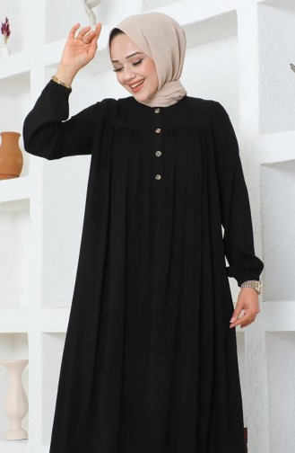 Viskose Kleid Mit Halben Knöpfen 7103-02 Schwarz 7103-02