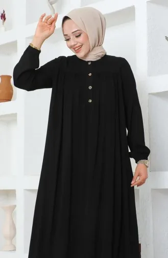 Half Buttoned Viscose Dress 7103-02 Black 7103-02