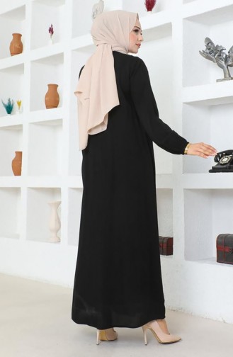 Viskose Kleid Mit Halben Knöpfen 7103-02 Schwarz 7103-02