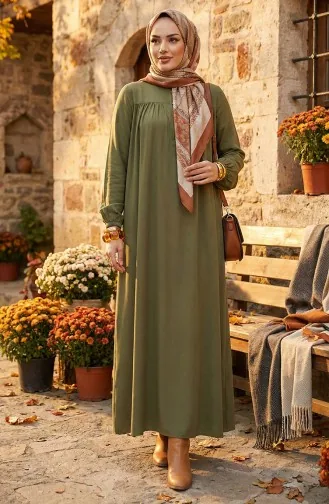 Half Buttoned Viscose Dress 7103-10 Khaki 7103-10