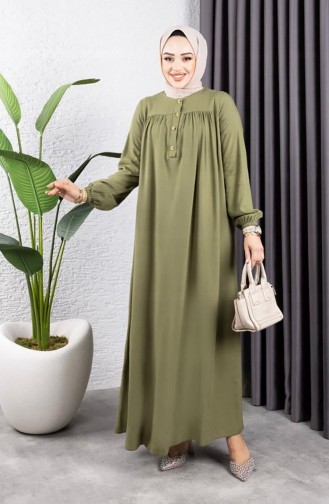 Viscose Jurk Met Halve Knoopjes 7103-10 Khaki 7103-10