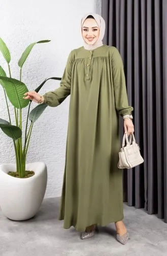 Half Buttoned Viscose Dress 7103-10 Khaki 7103-10