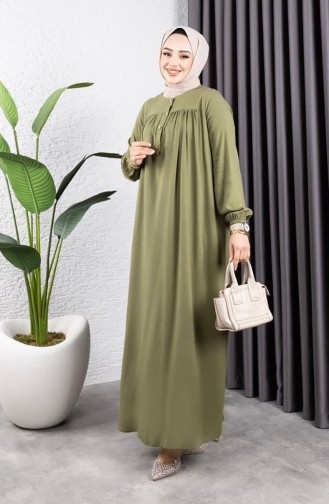 Viscose Jurk Met Halve Knoopjes 7103-10 Khaki 7103-10