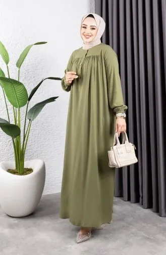 Half Buttoned Viscose Dress 7103-10 Khaki 7103-10