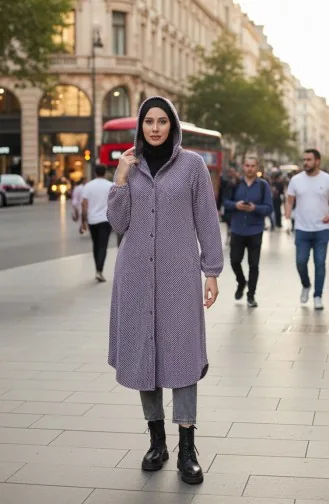 Manteau En Cachemire à Capuche Et Boutons 0201-01 Lilas 0201-01