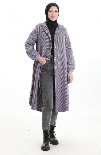 Kaschmir Mantel Mit Kapuze Und Knöpfen 0201-01 Lila 0201-01
