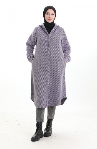 Kaschmir Mantel Mit Kapuze Und Knöpfen 0201-01 Lila 0201-01