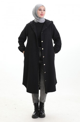 Kaschmir Mantel Mit Kapuze Und Knöpfen 0201-05 Schwarz 0201-05