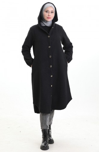 Kaschmir Mantel Mit Kapuze Und Knöpfen 0201-05 Schwarz 0201-05