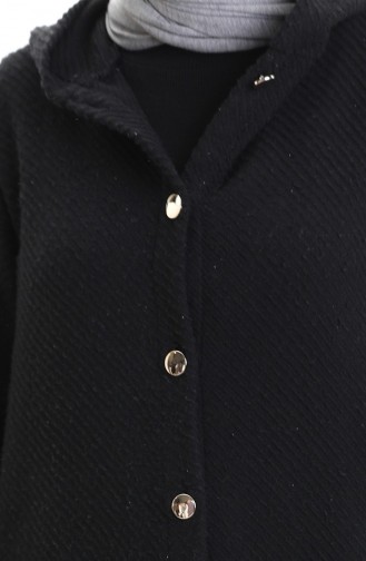 Kaschmir Mantel Mit Kapuze Und Knöpfen 0201-05 Schwarz 0201-05