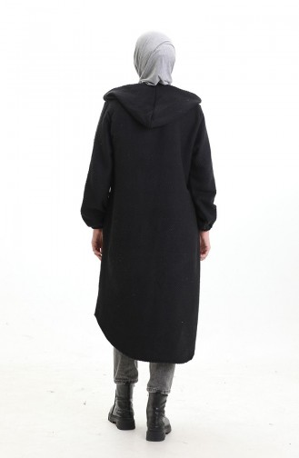 Kaschmir Mantel Mit Kapuze Und Knöpfen 0201-05 Schwarz 0201-05
