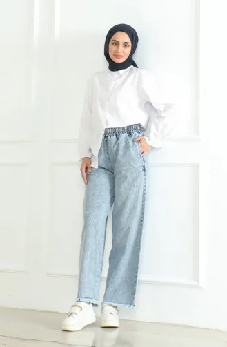 Beli Lastikli Kot Pantolon 1793-01 Açık Mavi