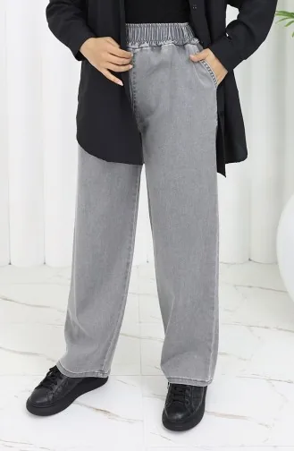 بنطال جينز بتصميم مطاط عند الخصر 9633-02 لون داكن 9633-02