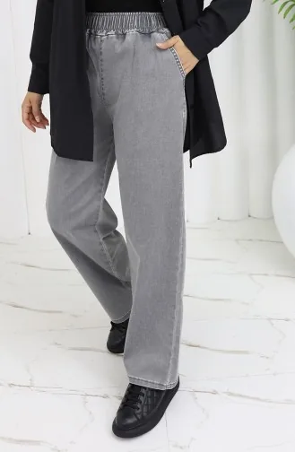 بنطال جينز بتصميم مطاط عند الخصر 9633-02 لون داكن 9633-02