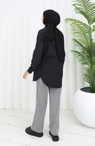 بنطال جينز بتصميم مطاط عند الخصر 9633-02 لون داكن 9633-02