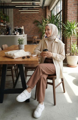 Beli Lastikli Kot Pantolon 9633-10 Koyu Kahverengi