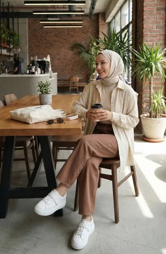 Beli Lastikli Kot Pantolon 9633-10 Koyu Kahverengi