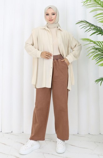 Beli Lastikli Kot Pantolon 9633-10 Koyu Kahverengi